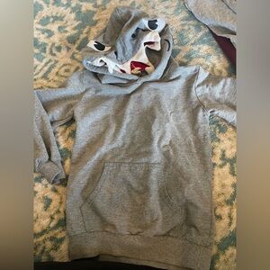 Doodle Pants Gray Shark-Detail Kids Hoodie with Red Tongue